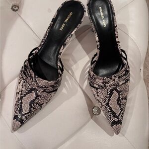 Michael Kors Snakeskin Pattern Mules - Black and Cream